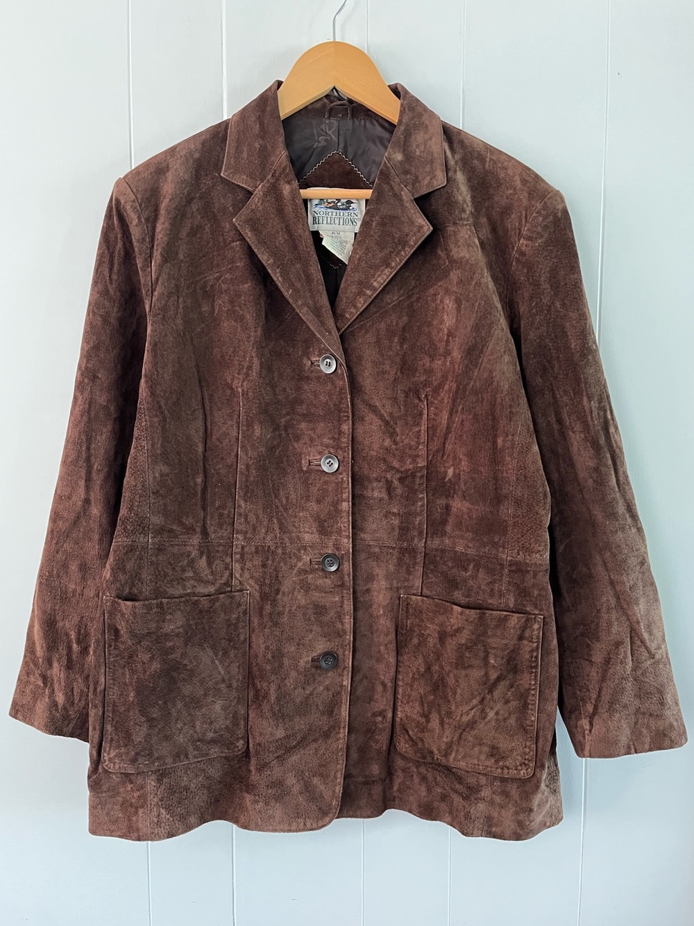 Vintage Northern Reflections Suede Leather Jacket Coat Brown Button Lined Retro